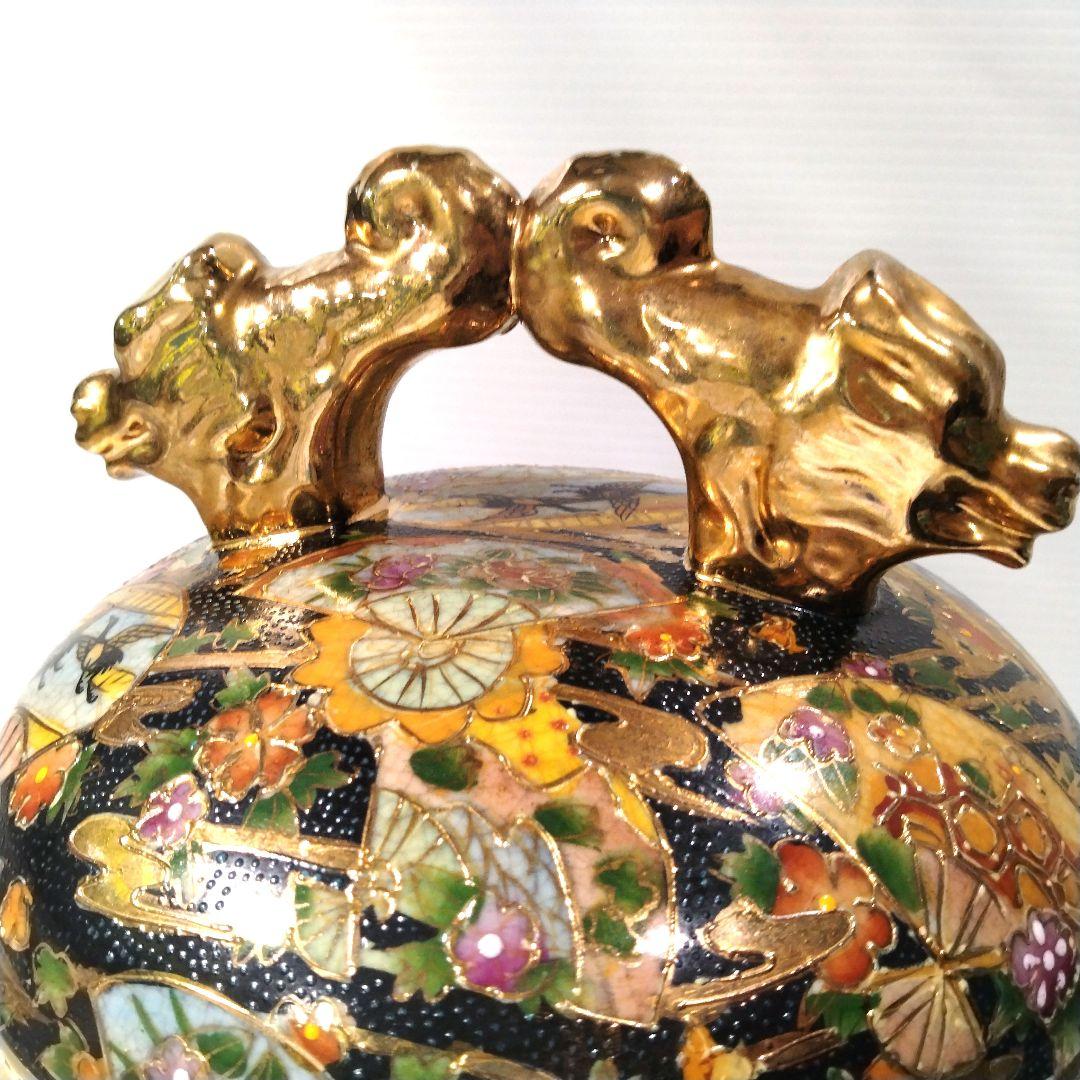 薩摩焼 金彩 金襴手 色絵 色錦 豪華絢爛 古美術品 置物 釣鐘 鐘型 特大