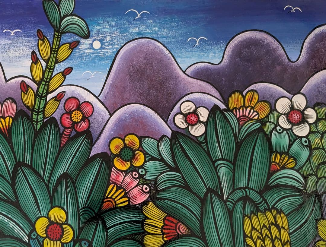 ●アフリカの絵画、ティンガティンガ、ライオンinジャングル、60×60cm