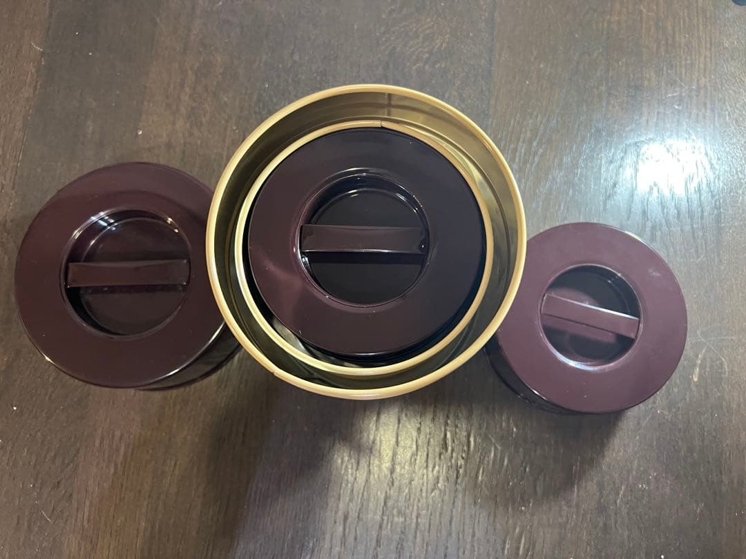 【昭和レトロ】キャニスター（食品容器）小窓付ブリキ缶３個　未使用