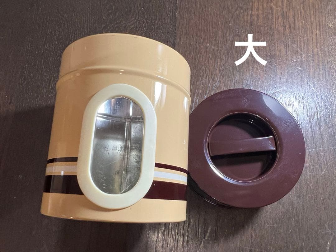 【昭和レトロ】キャニスター（食品容器）小窓付ブリキ缶３個　未使用