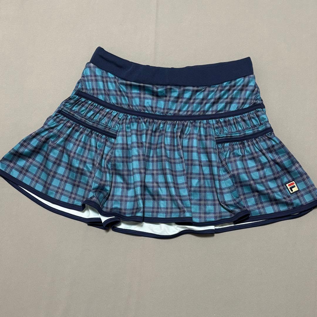 フィラFILA テニスウェア チェック柄シャツ&フレアスコート 上下セットアップ