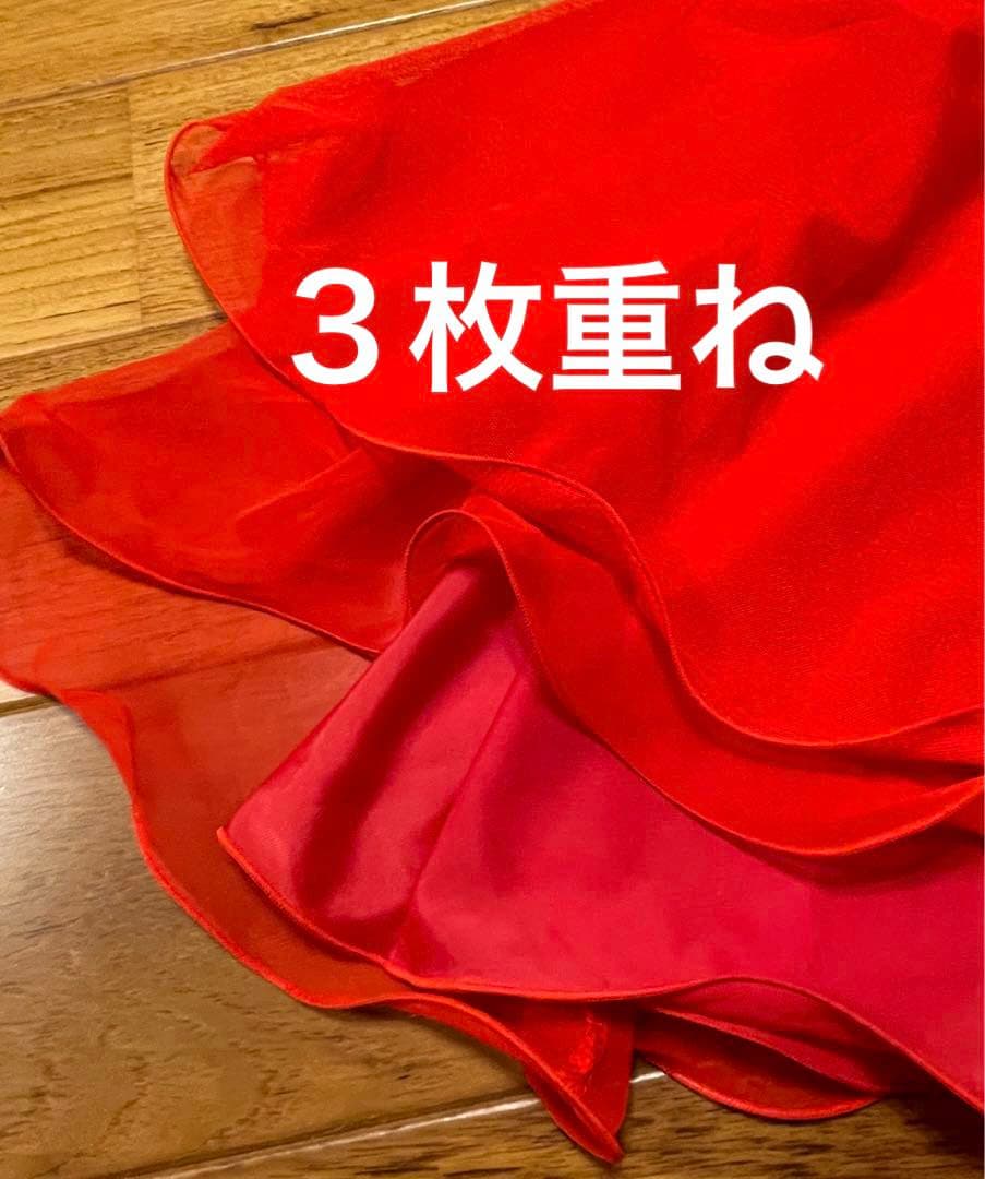 社交ダンス　赤　ワンピース　ドレス　　　 フレア　ストレッチ　パーティー　セキネ