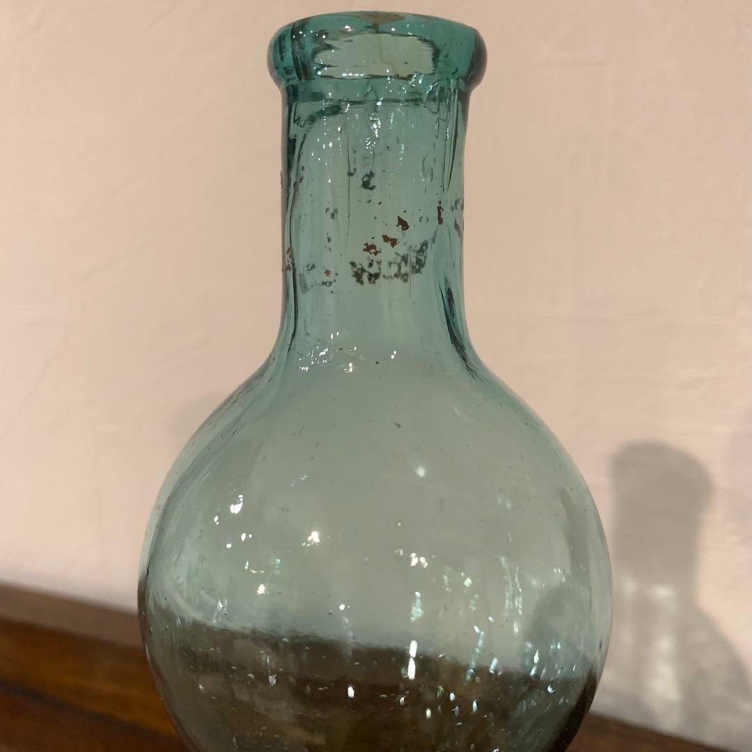 吹きガラス 大正ガラス レトロガラス ひょうたん型花瓶（青） 気泡ガラス