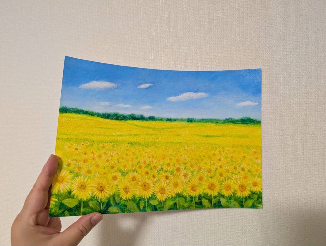 絵画　ひまわり畑21　　原画　A4サイズ　額縁無し