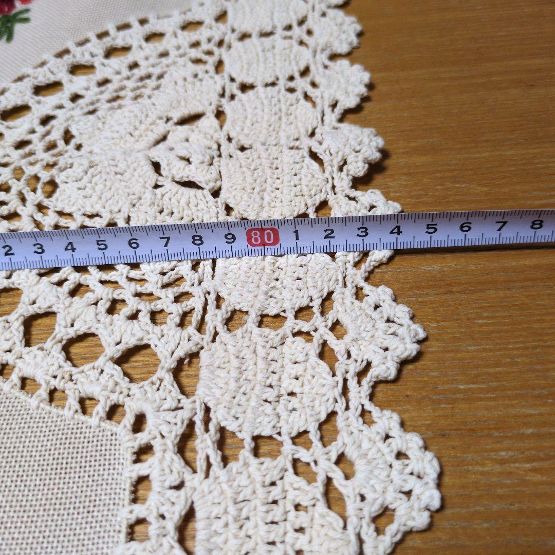 花柄刺繍レーステーブルクロス　大判　 ヴィンテージ 手刺繍　アンティーク