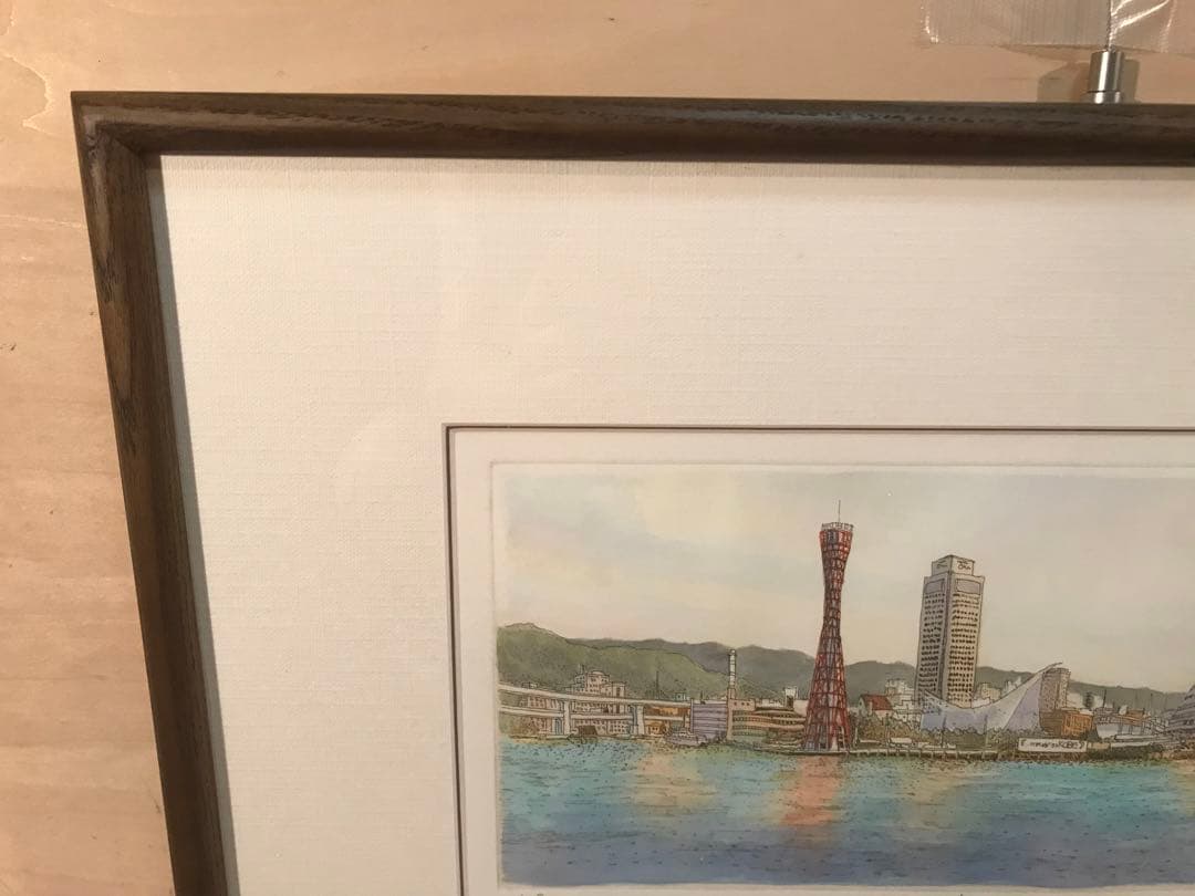 織田義郎「Harbor Land KobeⅡ」銅版画＋手彩色　直筆サイン有り
