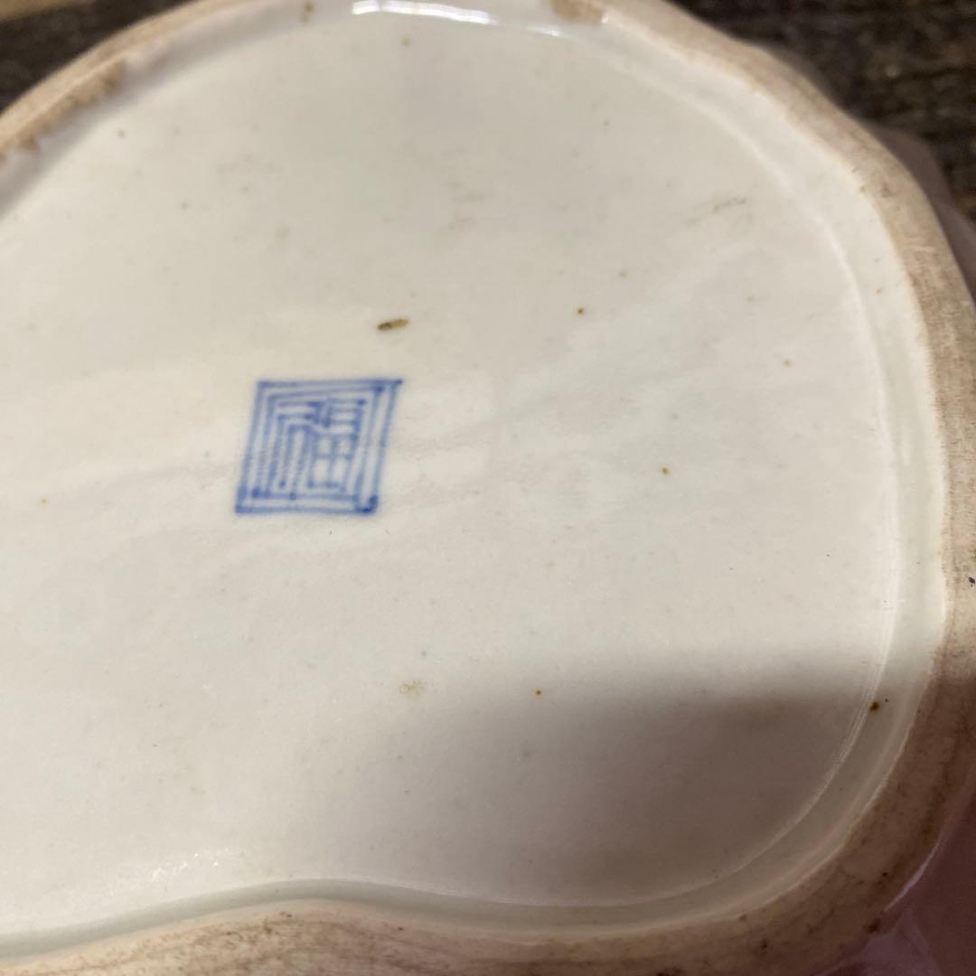 中国古玩　南京手草木文変形菓子皿