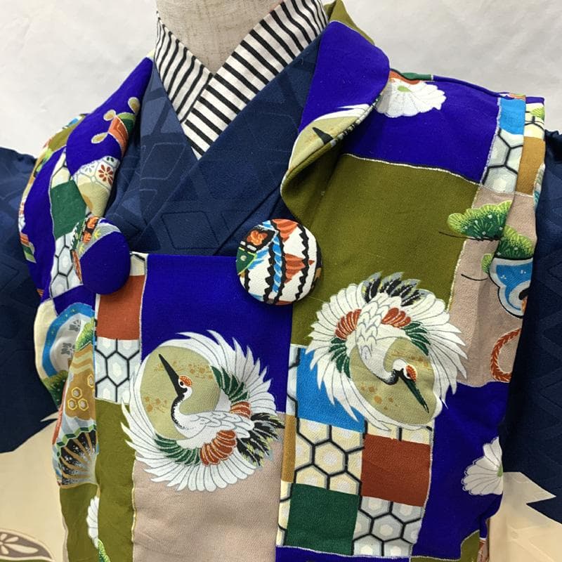 601ab36□七五三 三歳 男児 着物&被布 総刺繍 束ね熨斗に鷹□状態良好