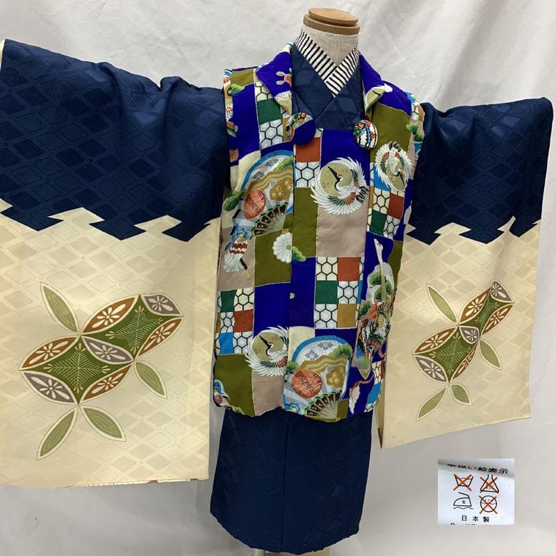 601ab36□七五三 三歳 男児 着物&被布 総刺繍 束ね熨斗に鷹□状態良好