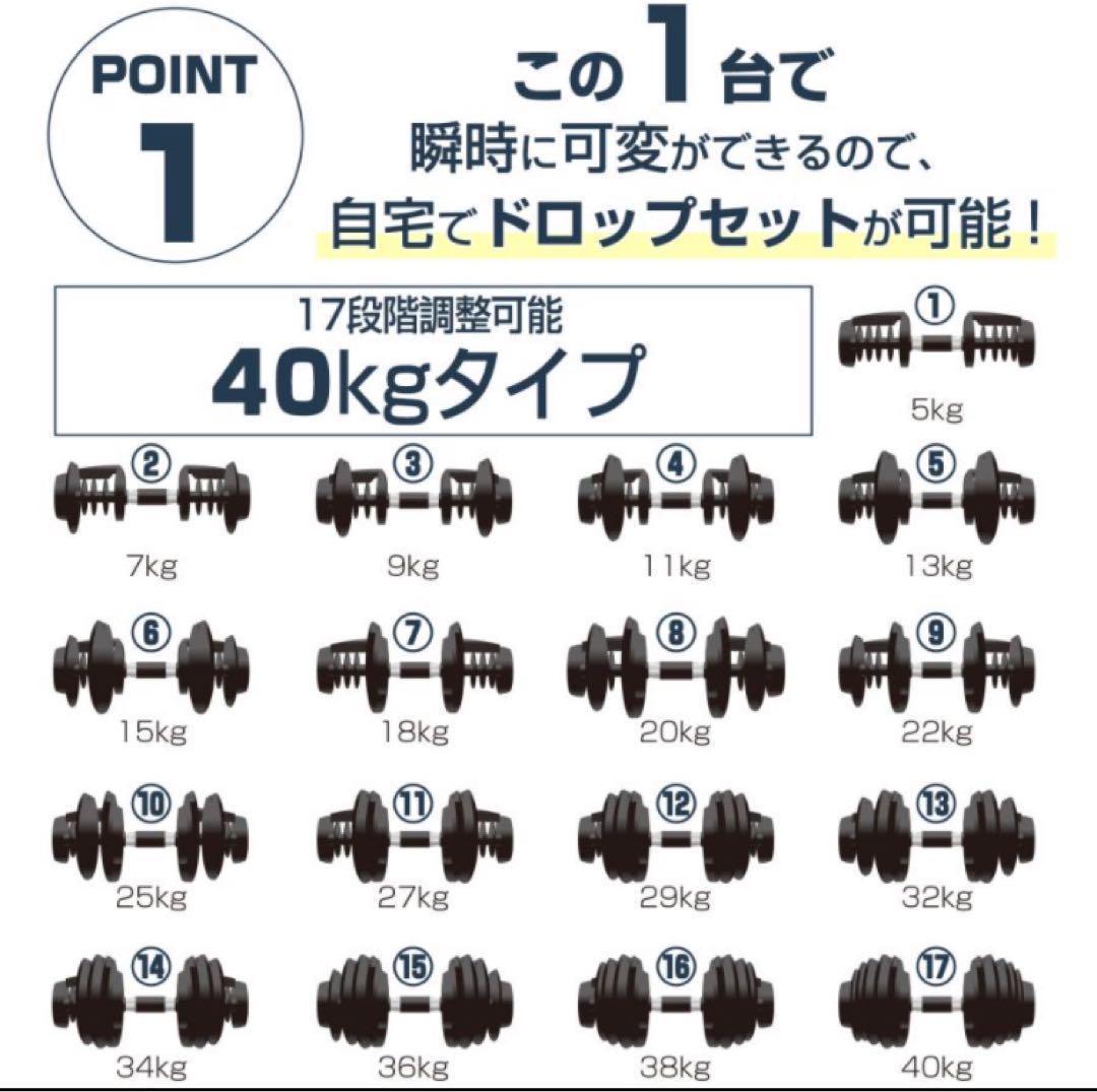 ダンベル 可変式 40kg 2個セット ブラック 多機能 アジャスタブル□★／