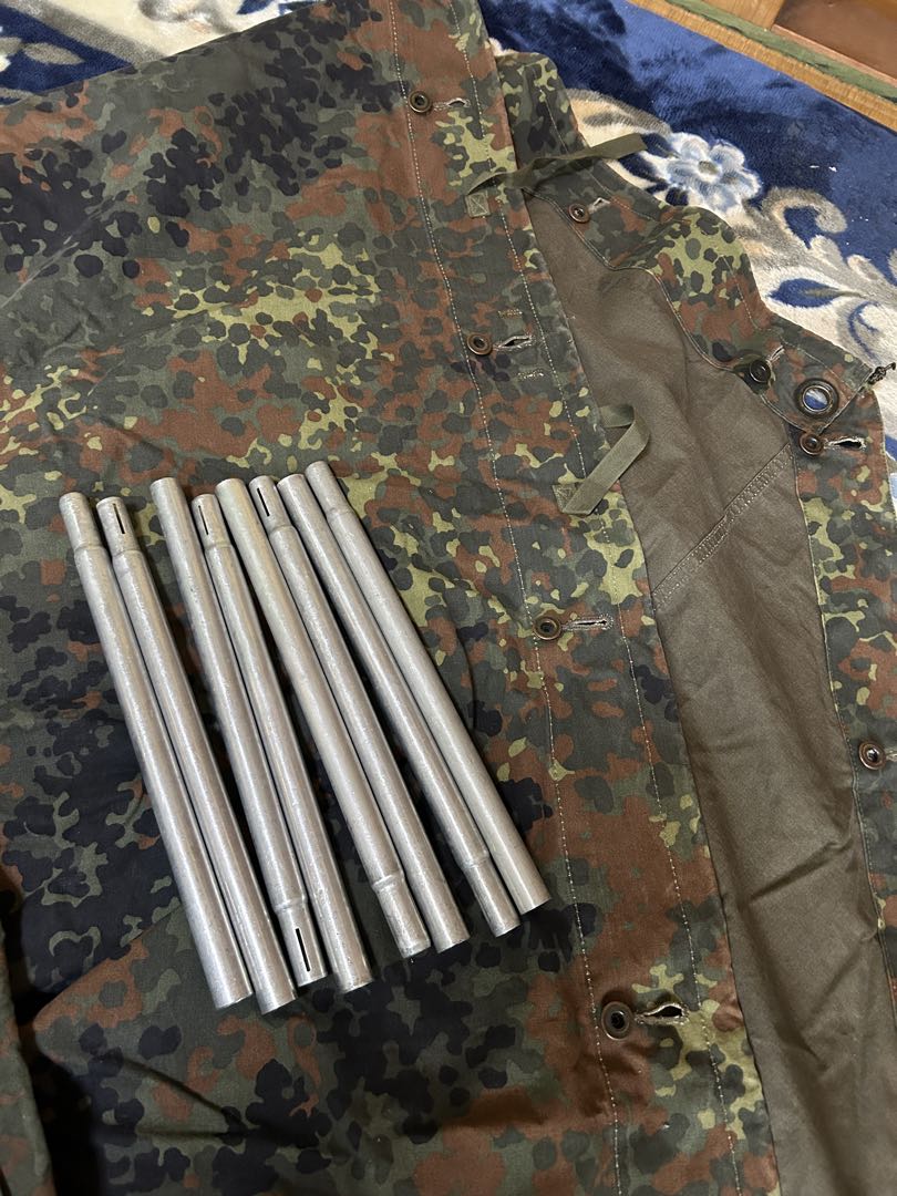 軍幕　パップテント　ドイツ　フレックターンカモ　2枚＋ポール