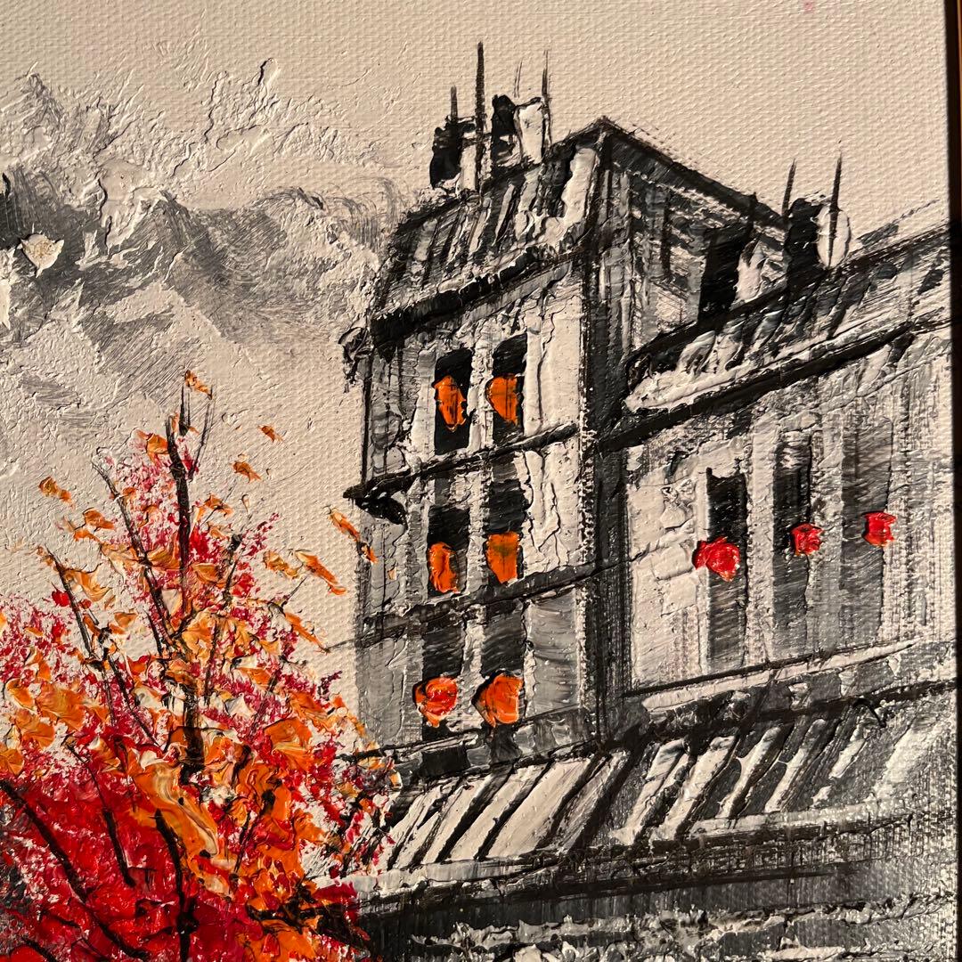 手書き油絵 パリの風景 エッフェル塔 額付 肉筆絵画 インテリア 油彩画