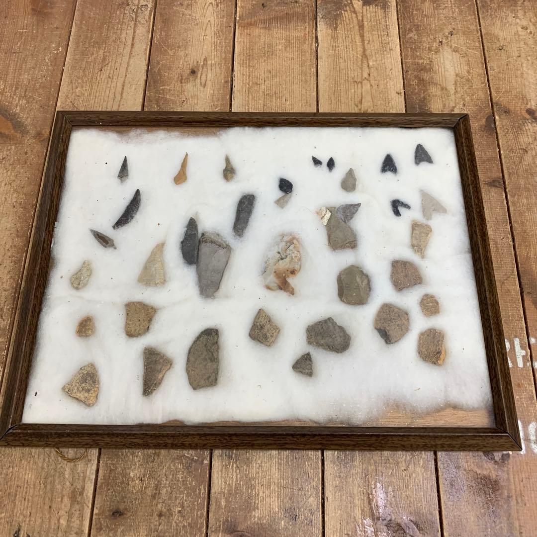 【歴史遺産】縄文・弥生時代 土器片 石器 矢尻 多数セット 額装品 コレクション
