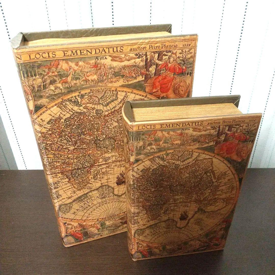 洋書　小物入れ　アンティーク　世界地図　レトロ　ヴィンテージ　マグネット　置き物