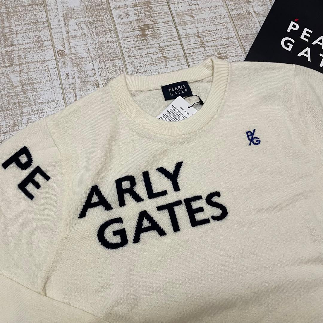 新品 パーリーゲイツ ニット カシミヤ 腕ロゴ ホワイト Lサイズ（5）