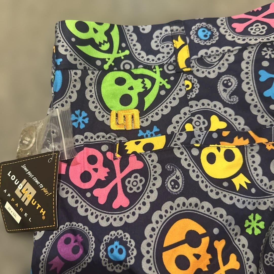 未使用LOUDMOUTHスカルペイズリーカジュアルパンツ34×32紺ゴルフ