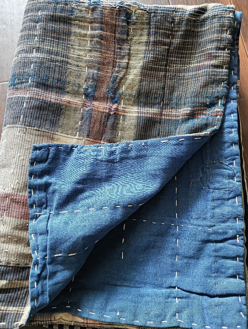 チェック＆ストライプの襤褸　ぼろ　japan vintage boro