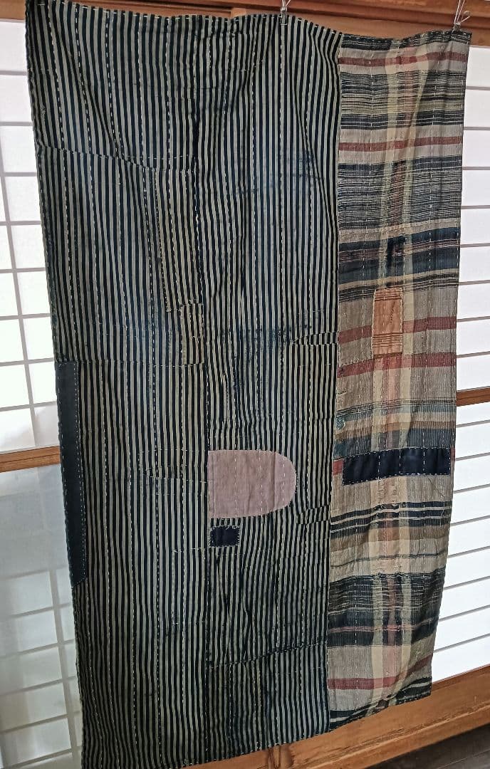チェック＆ストライプの襤褸　ぼろ　japan vintage boro
