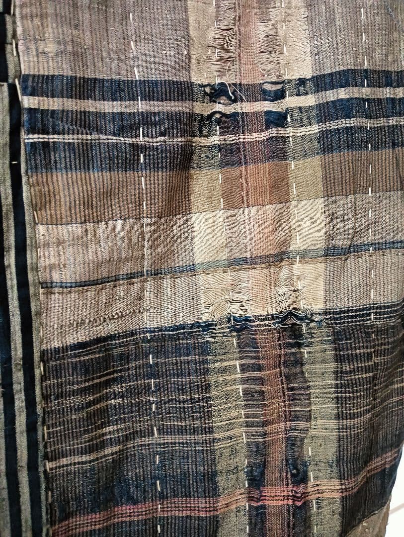 チェック＆ストライプの襤褸　ぼろ　japan vintage boro