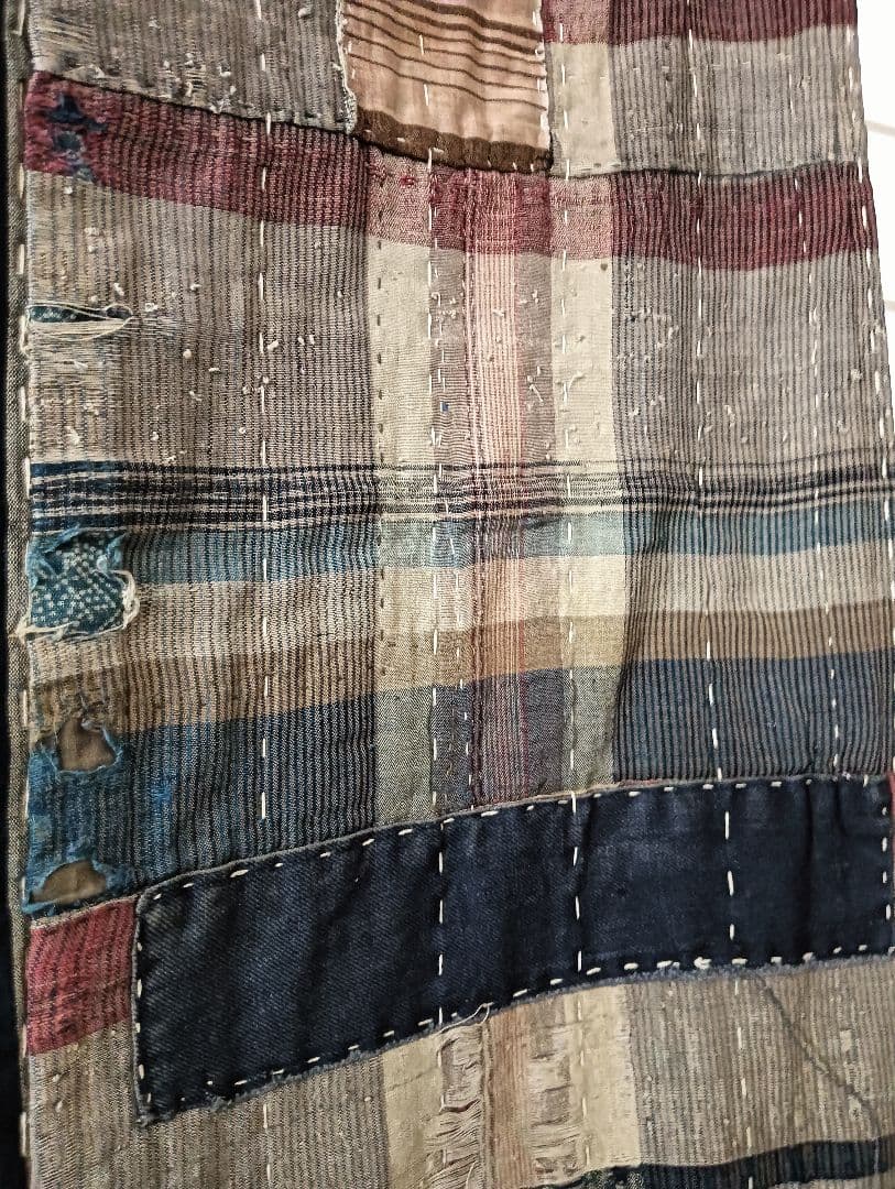 チェック＆ストライプの襤褸　ぼろ　japan vintage boro