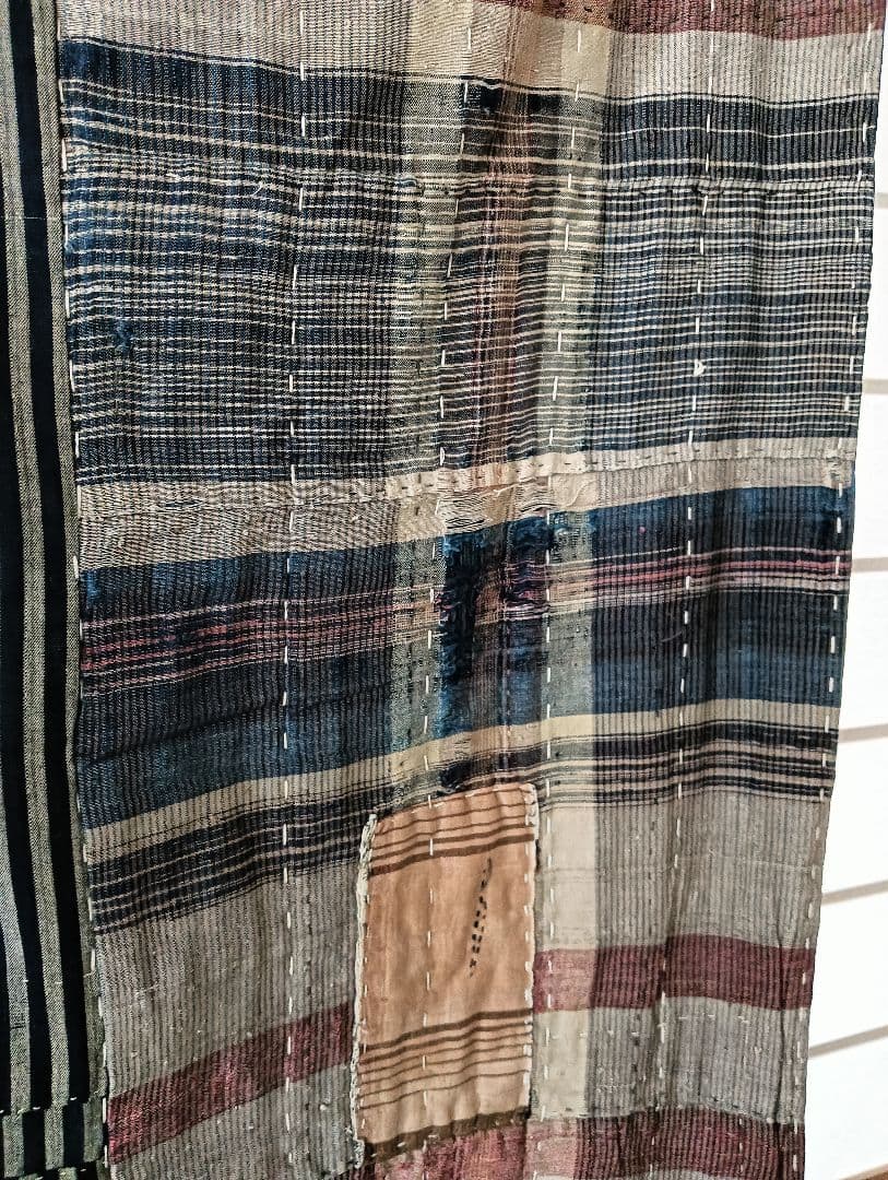 チェック＆ストライプの襤褸　ぼろ　japan vintage boro