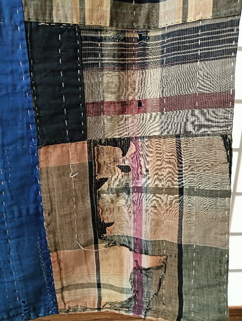 チェック＆ストライプの襤褸　ぼろ　japan vintage boro