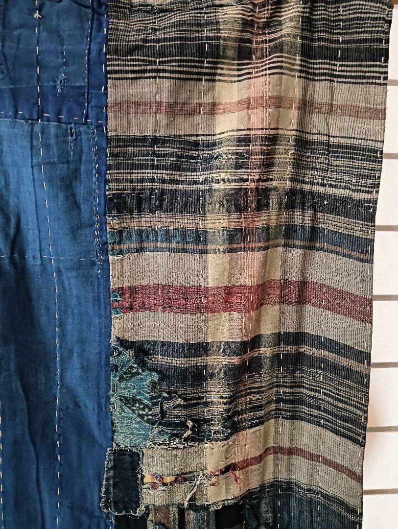 チェック＆ストライプの襤褸　ぼろ　japan vintage boro