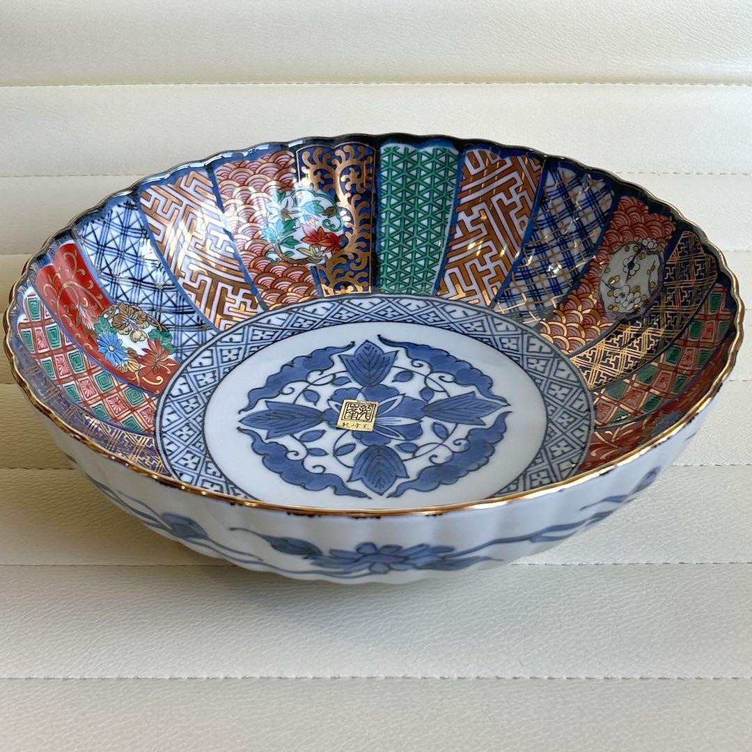 三洋陶器　龍峰窯　祥瑞花丸紋　大鉢　煮物鉢　麺鉢　丼　金彩古伊万里　色絵　吉祥紋