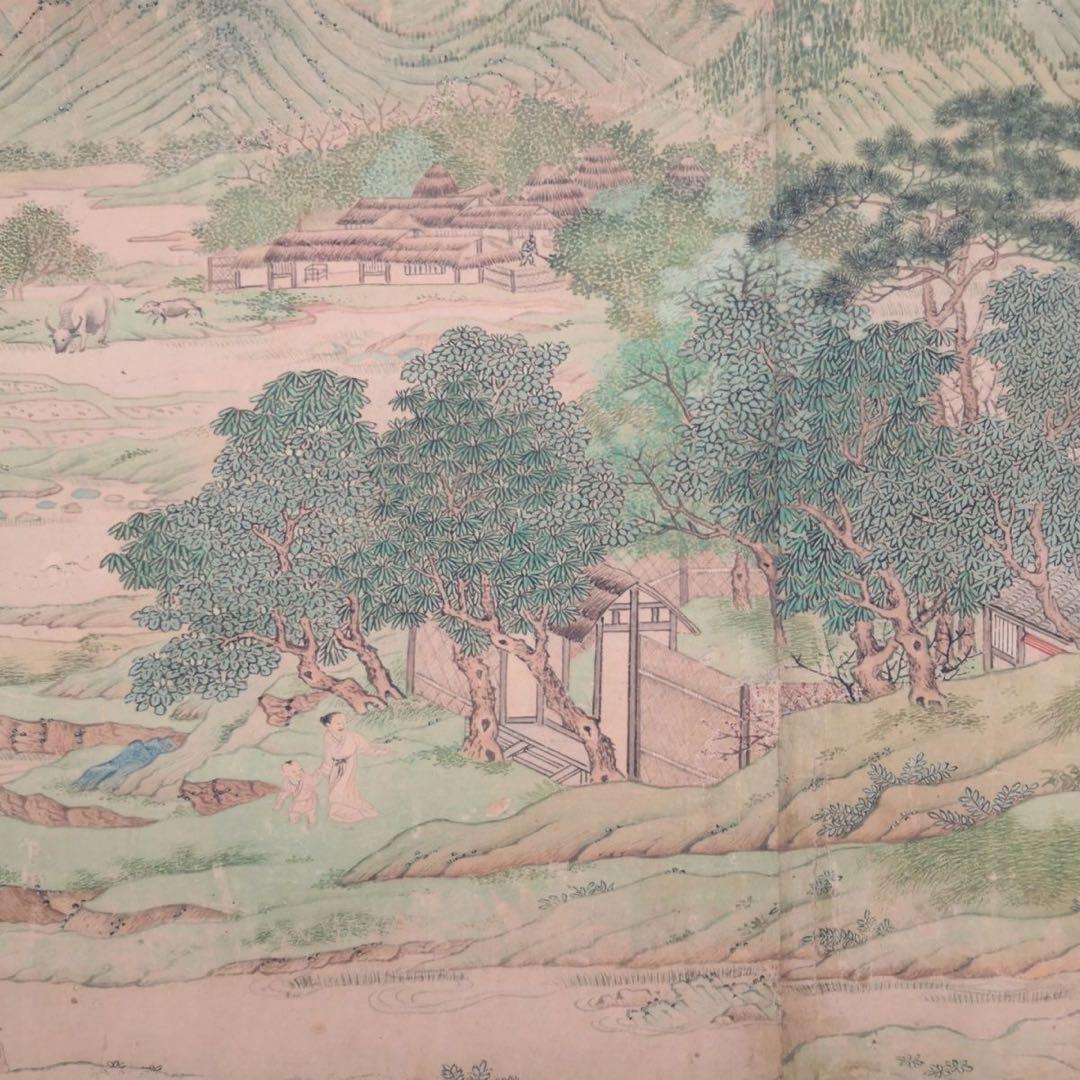 桃源図 山水長巻 掛軸 70×330cm 中国山水画