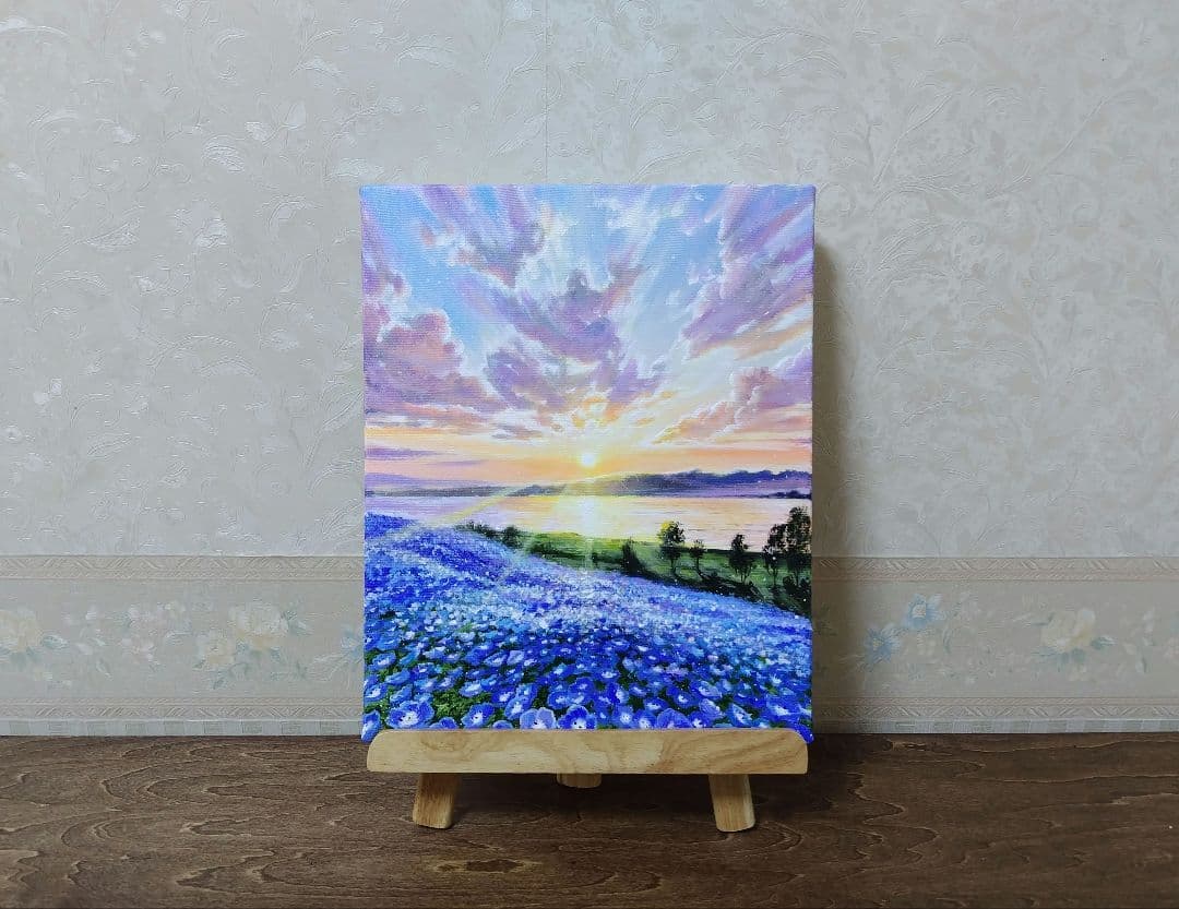 山*郎様 【ネモフィラ畑】アクリル画 F3 風景画 絵画