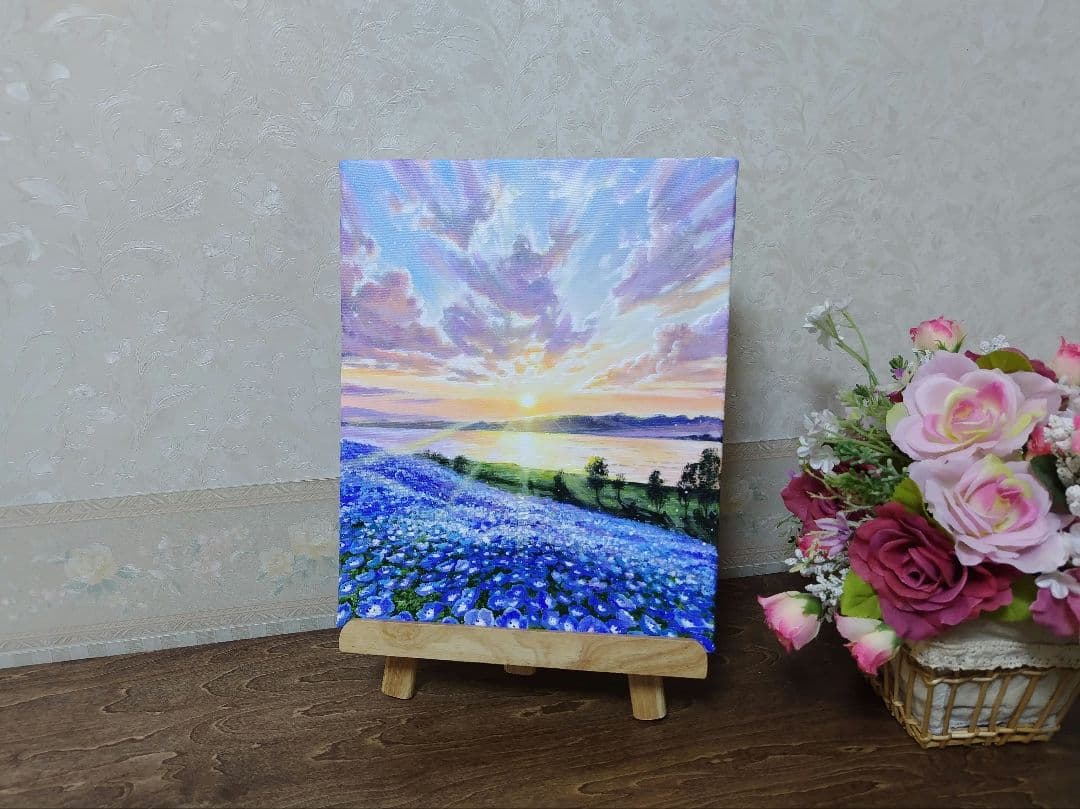 山*郎様 【ネモフィラ畑】アクリル画 F3 風景画 絵画