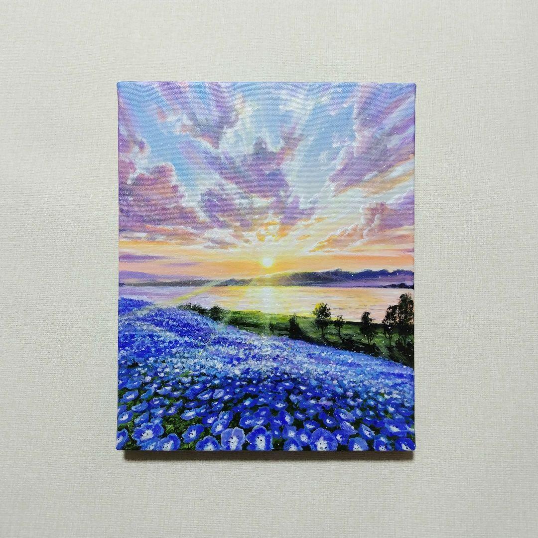 山*郎様 【ネモフィラ畑】アクリル画 F3 風景画 絵画