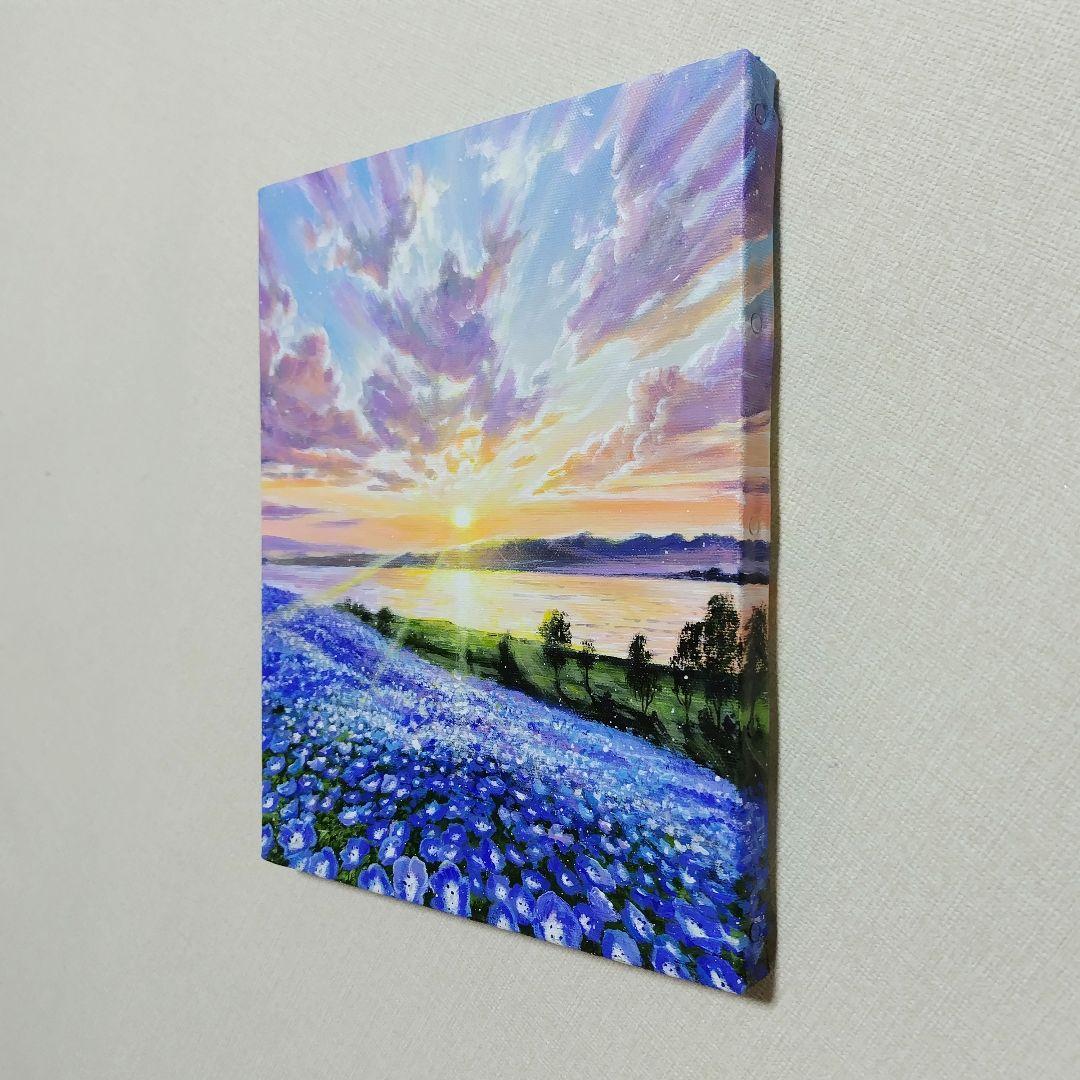 山*郎様 【ネモフィラ畑】アクリル画 F3 風景画 絵画