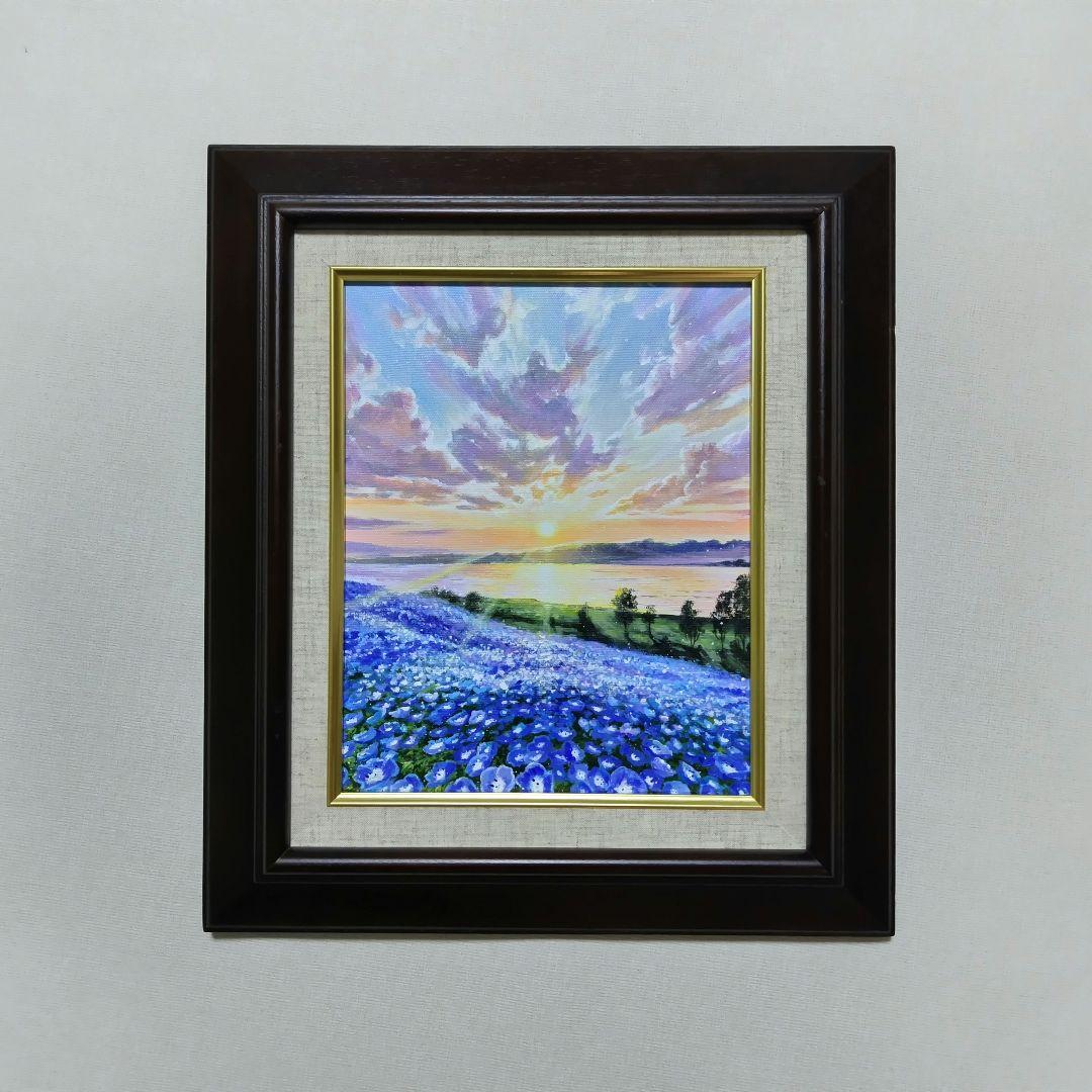 山*郎様 【ネモフィラ畑】アクリル画 F3 風景画 絵画