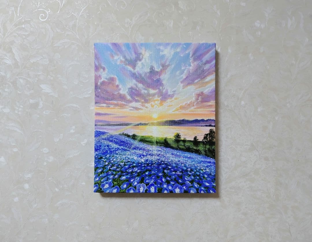 山*郎様 【ネモフィラ畑】アクリル画 F3 風景画 絵画