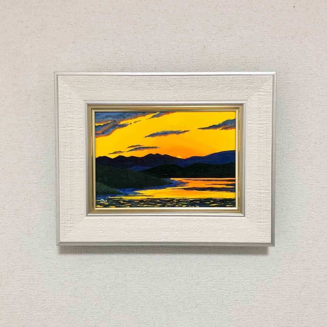 アクリル画　原画　「夕焼け」額縁付　SMサイズ　キャンバス