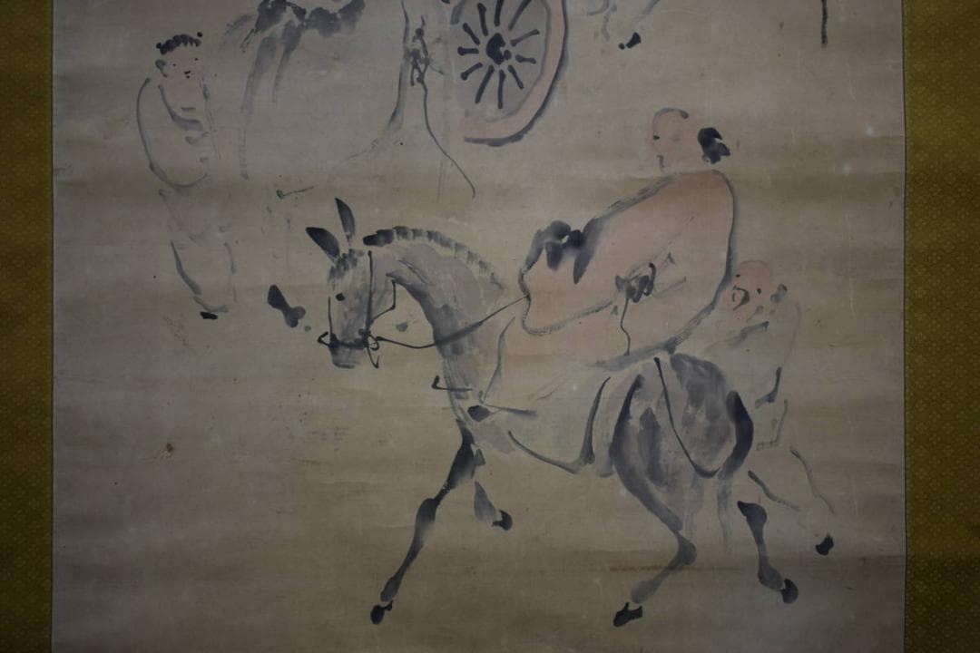 真作/洞山/ロバ人物画賛/布袋屋掛軸HE-467