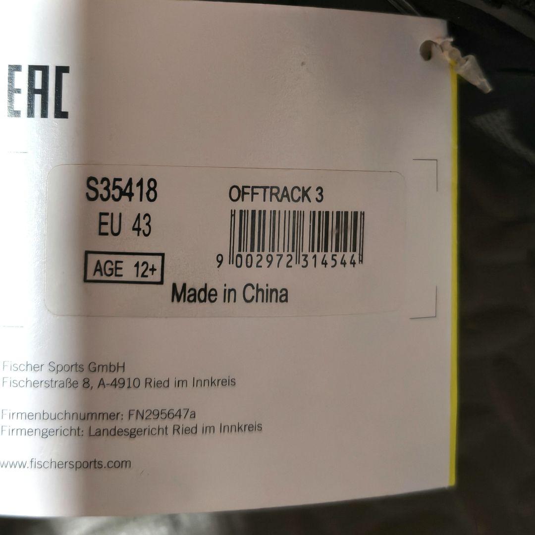 フィッシャーFISCHEROFFTRACK3クロスカントリースキーブーツEU43
