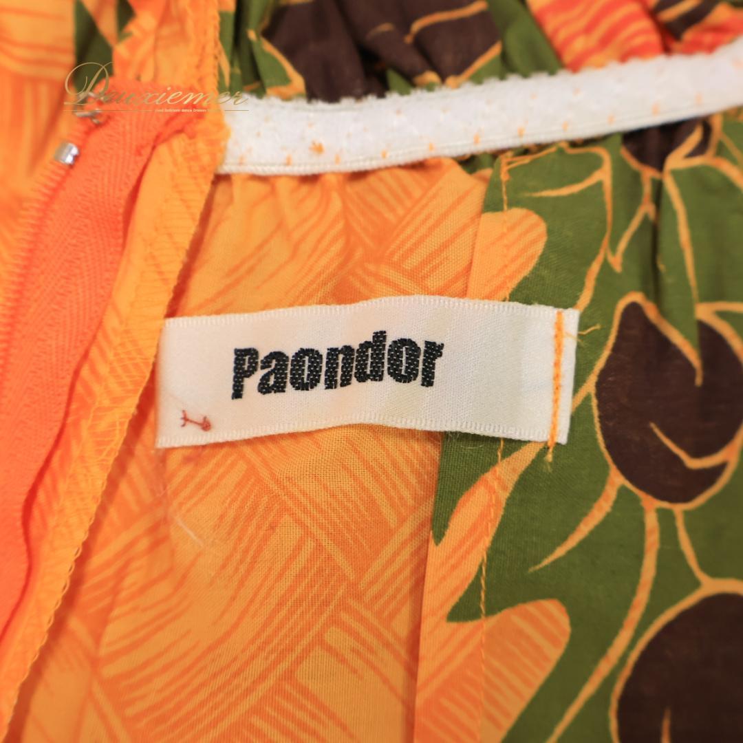 【フラダンス衣装】オレンジ Paondor ワンピース ドレス 緑 白 黄 花柄