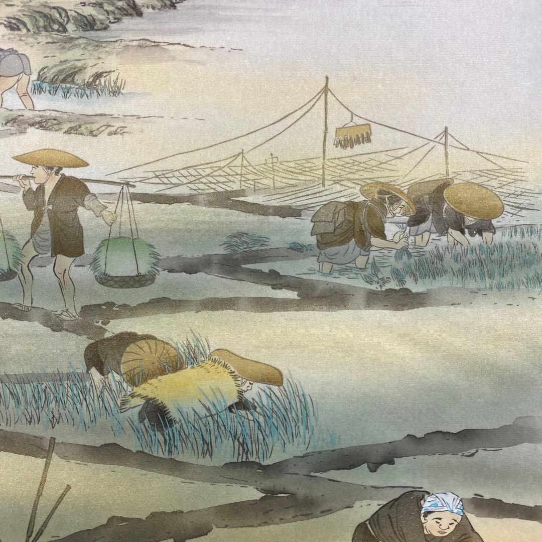 美品 掛け軸 田中六一作 豊穣春秋二十六景図 共箱 縁起物 田植え 豊作