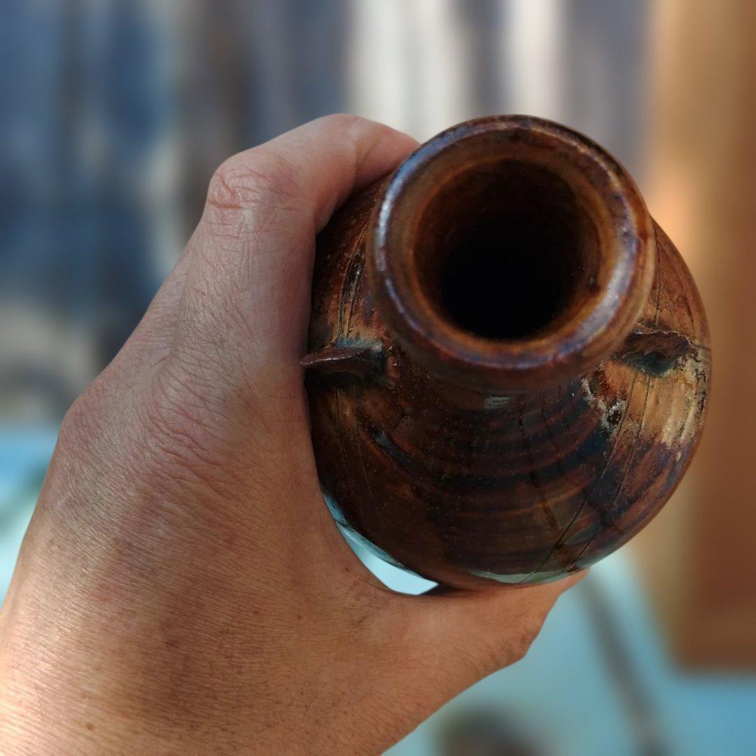 古瀬戸花生　古瀬戸鉄釉一輪差し