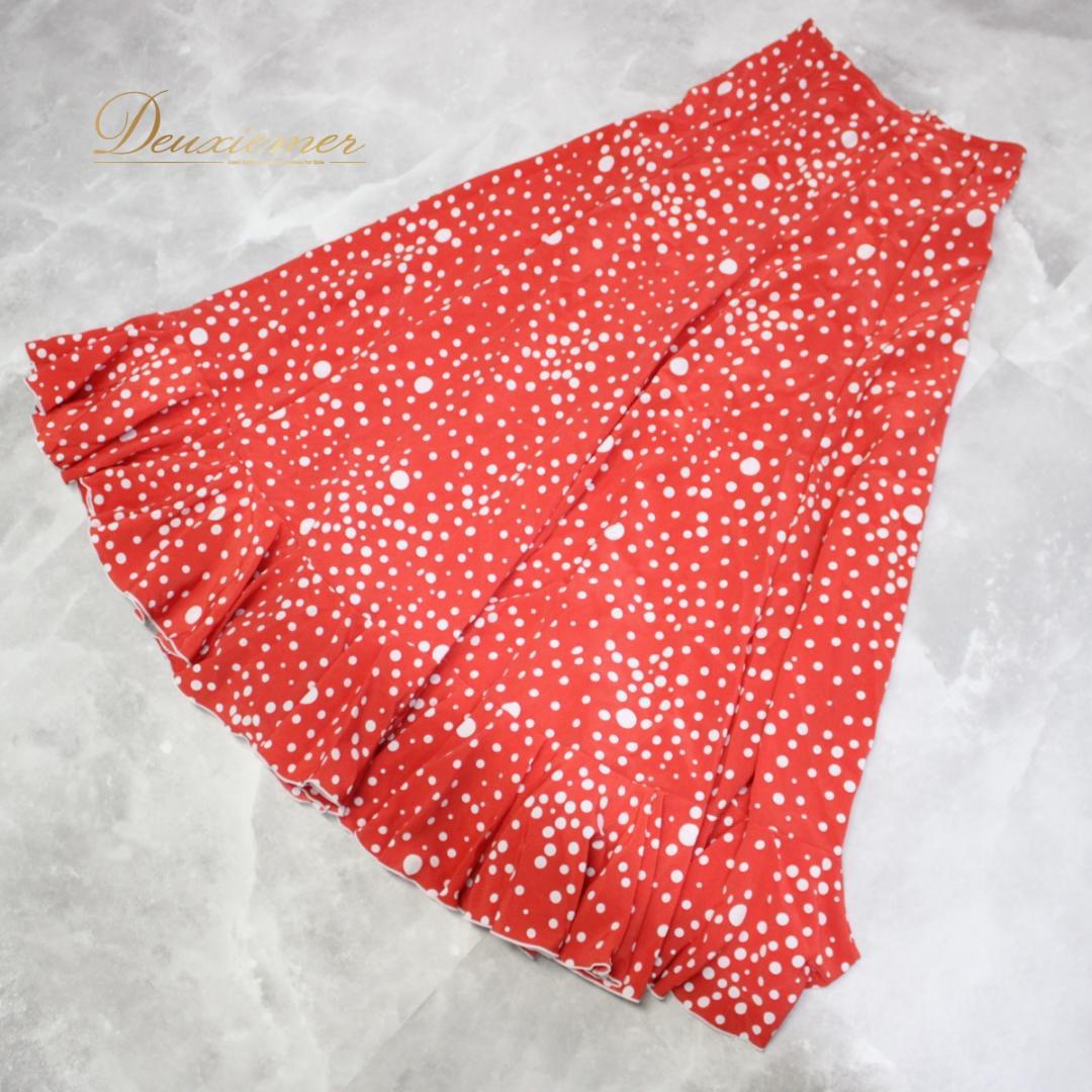 【美品 フラメンコ衣装】ファルダ HERMOSA IBERIA 朱色 白 水玉