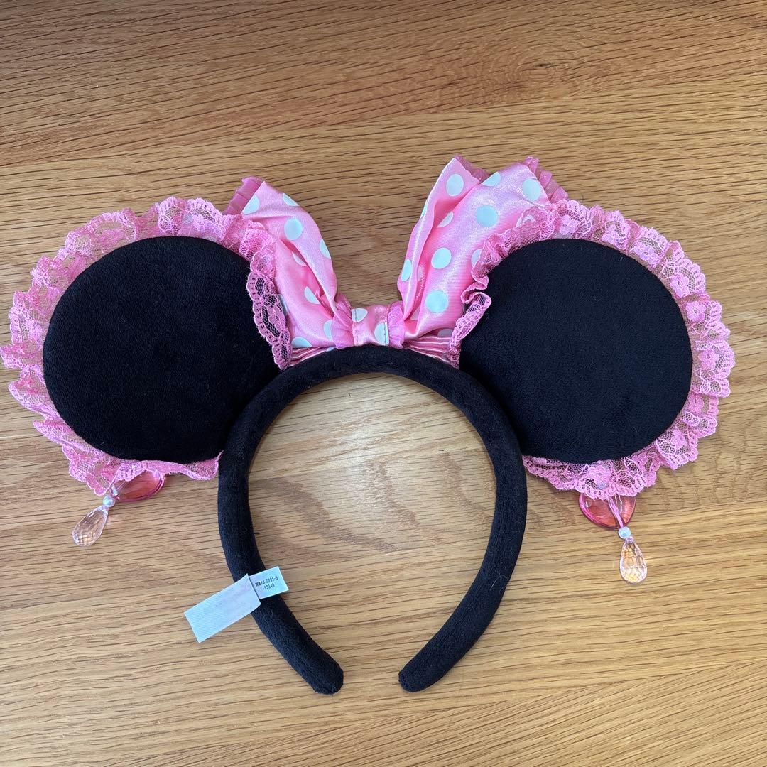 ディズニー　ミニー　カチューシャ　ピンク　イヤリング　リボン　レース