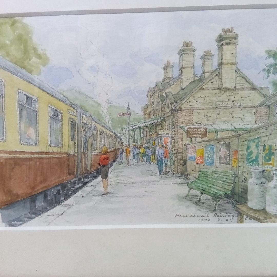 イギリス駅風景　 水彩画