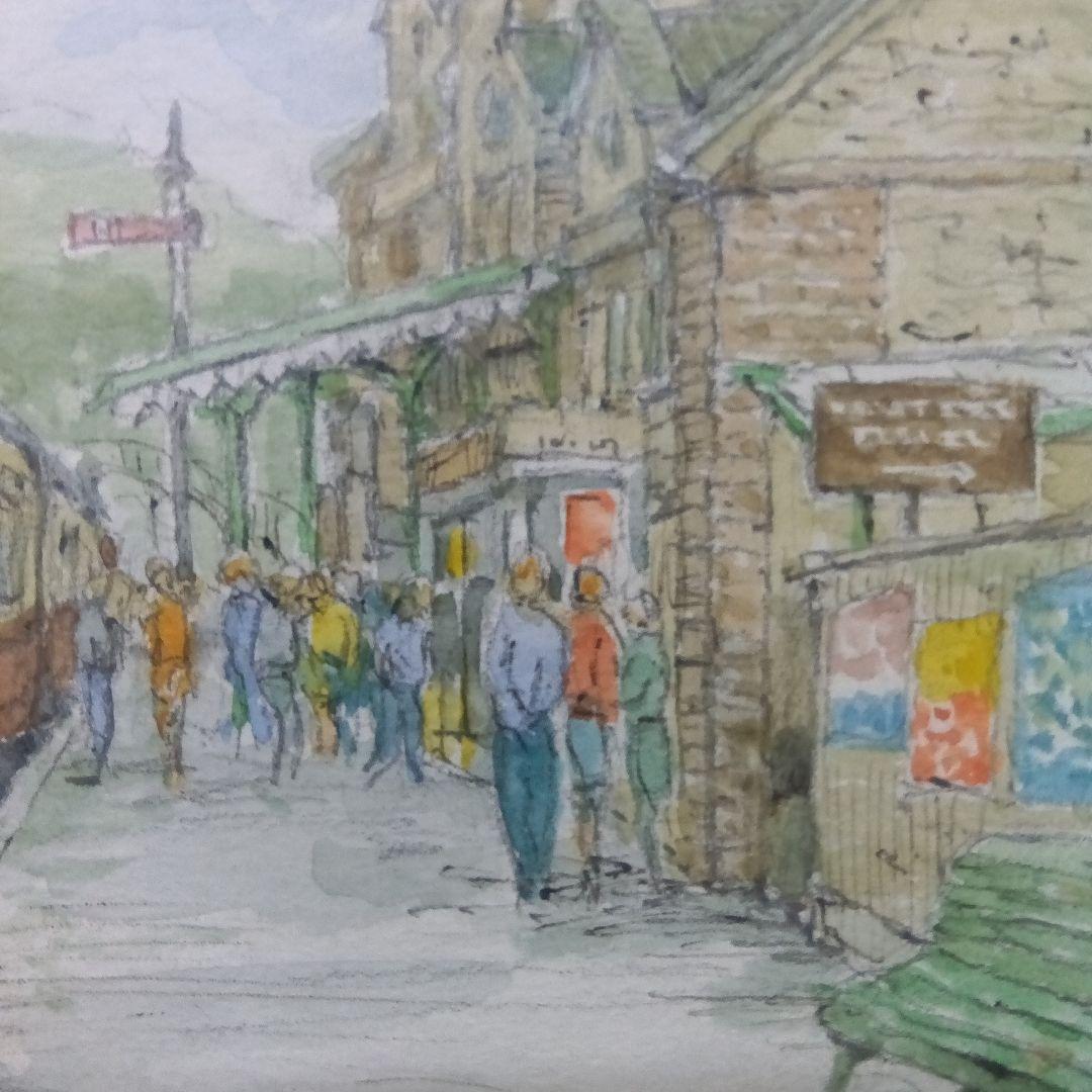 イギリス駅風景　 水彩画