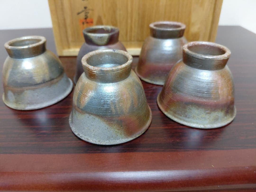 備前焼 泰山窯 茶器揃 宝瓶 湯冷 煎茶碗五客 共箱 煎茶道具