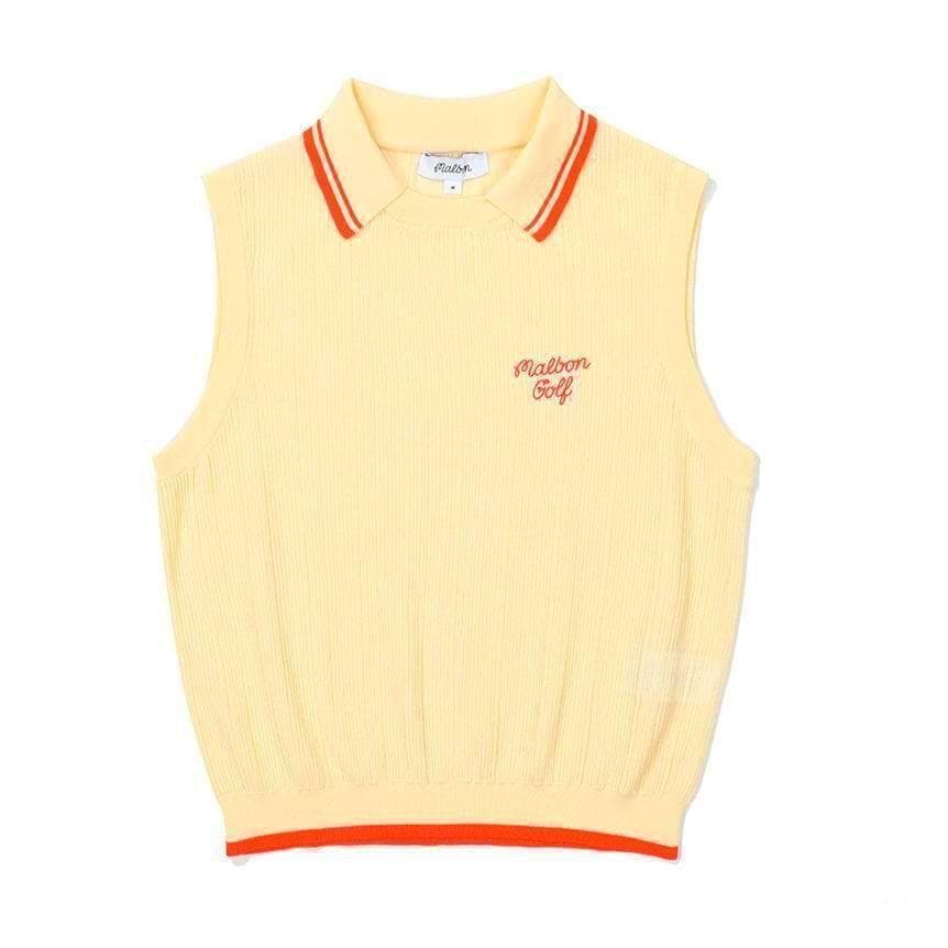 黄色L マルボンゴルフ ニット ノースリーブ Malbon Golf ベスト