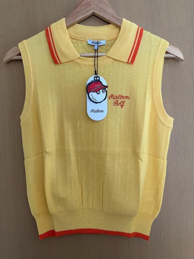黄色L マルボンゴルフ ニット ノースリーブ Malbon Golf ベスト