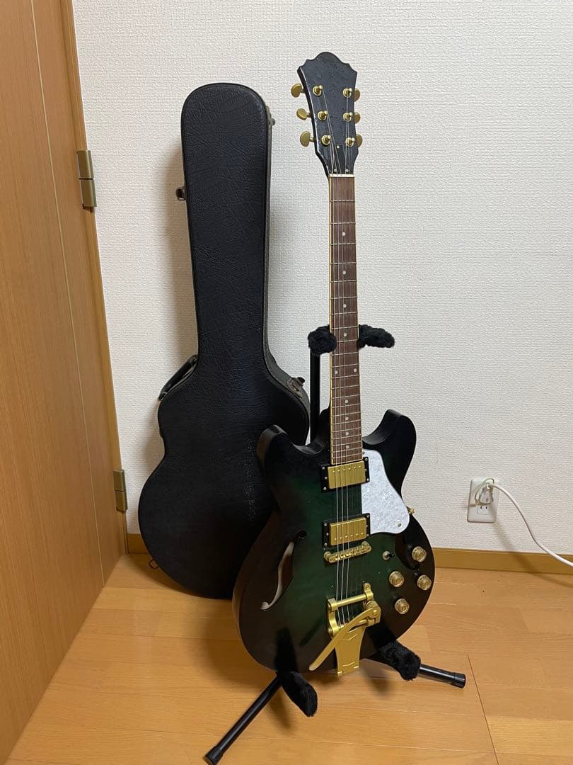 セミアコ エレキギター グラデーションブラックグリーン