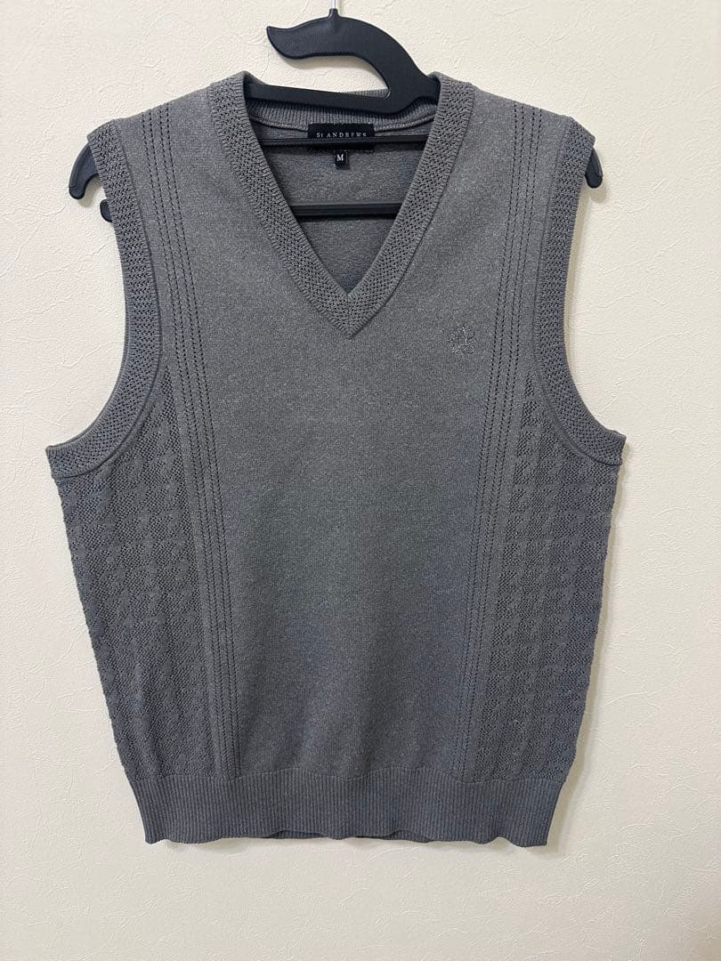 【美品】14G天竺×千鳥Vネックニットベスト　MENS M